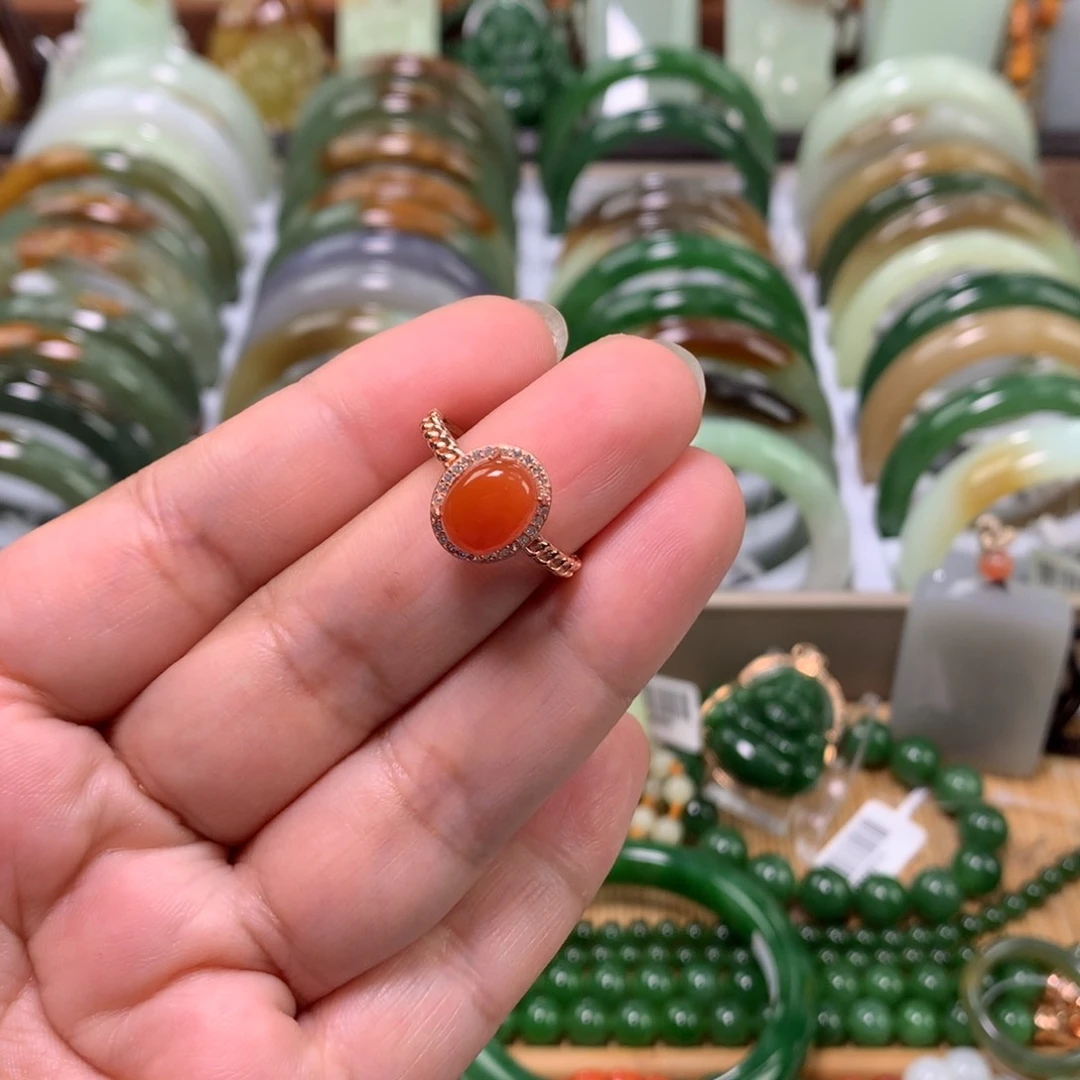 雨***虹南红玛瑙戒指银S925镶嵌