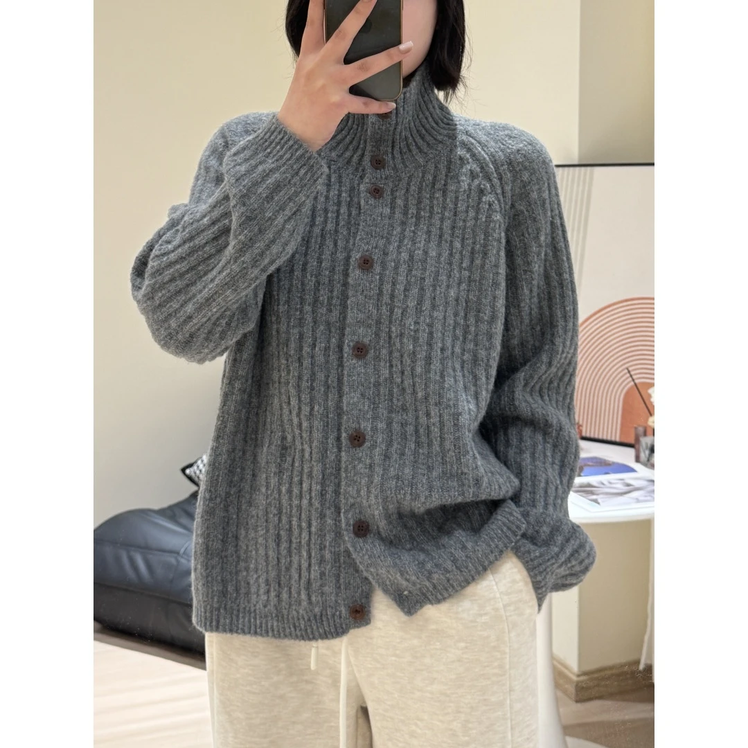 【立领毛衣】可翻领可高领竖坑条宽松针织毛衣C0088