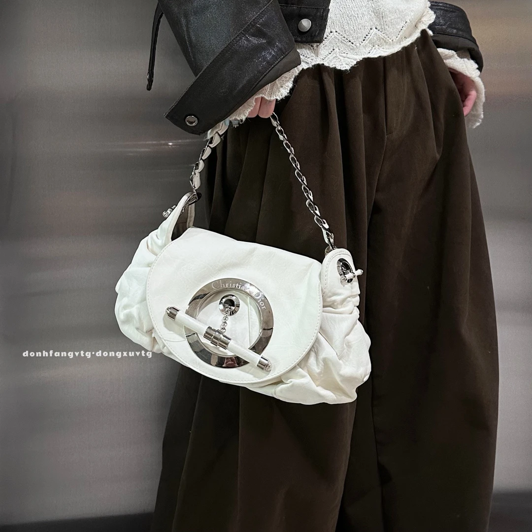95新 DIOR/迪奥 dior 白色秀款云朵中古银杆单肩包