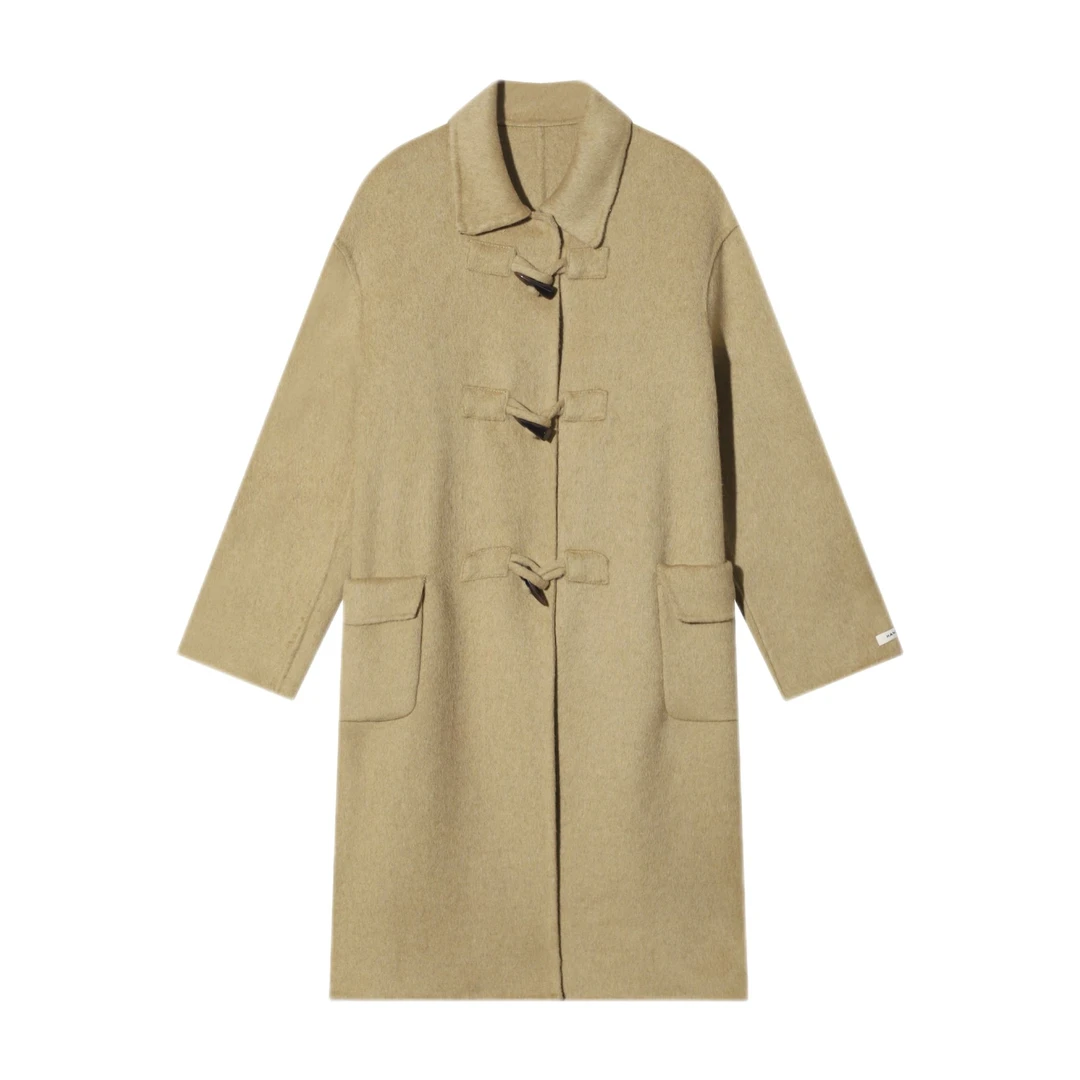 25188-S中长款秋冬休闲风常规款牛角扣双面毛呢外套时尚百搭