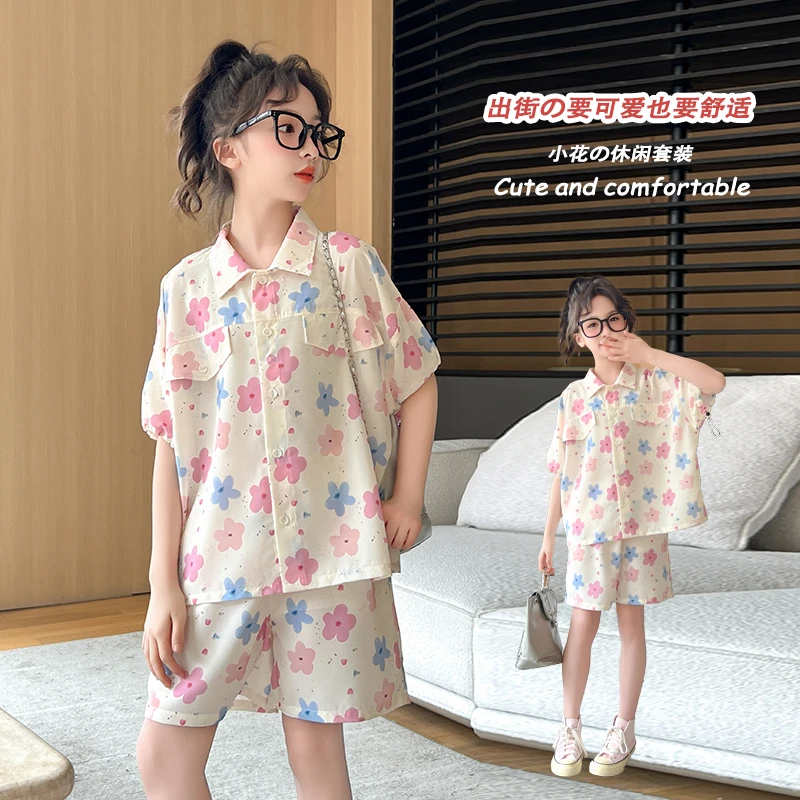 女童棉绸睡衣夏季2025新款儿童可外穿公主风家居服短袖短裤两件套