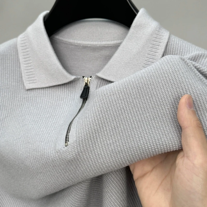 CATIA SELI春秋季复古纯色毛衣男士拉链翻领保暖上衣休闲针织衫