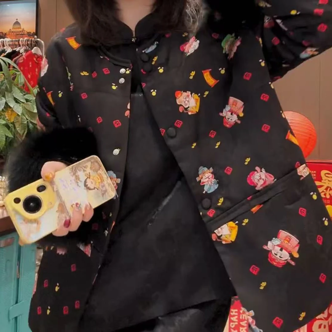 秋冬新款新中式复古国风棉服女士网红时尚百搭洋气加厚棉衣棉袄10
