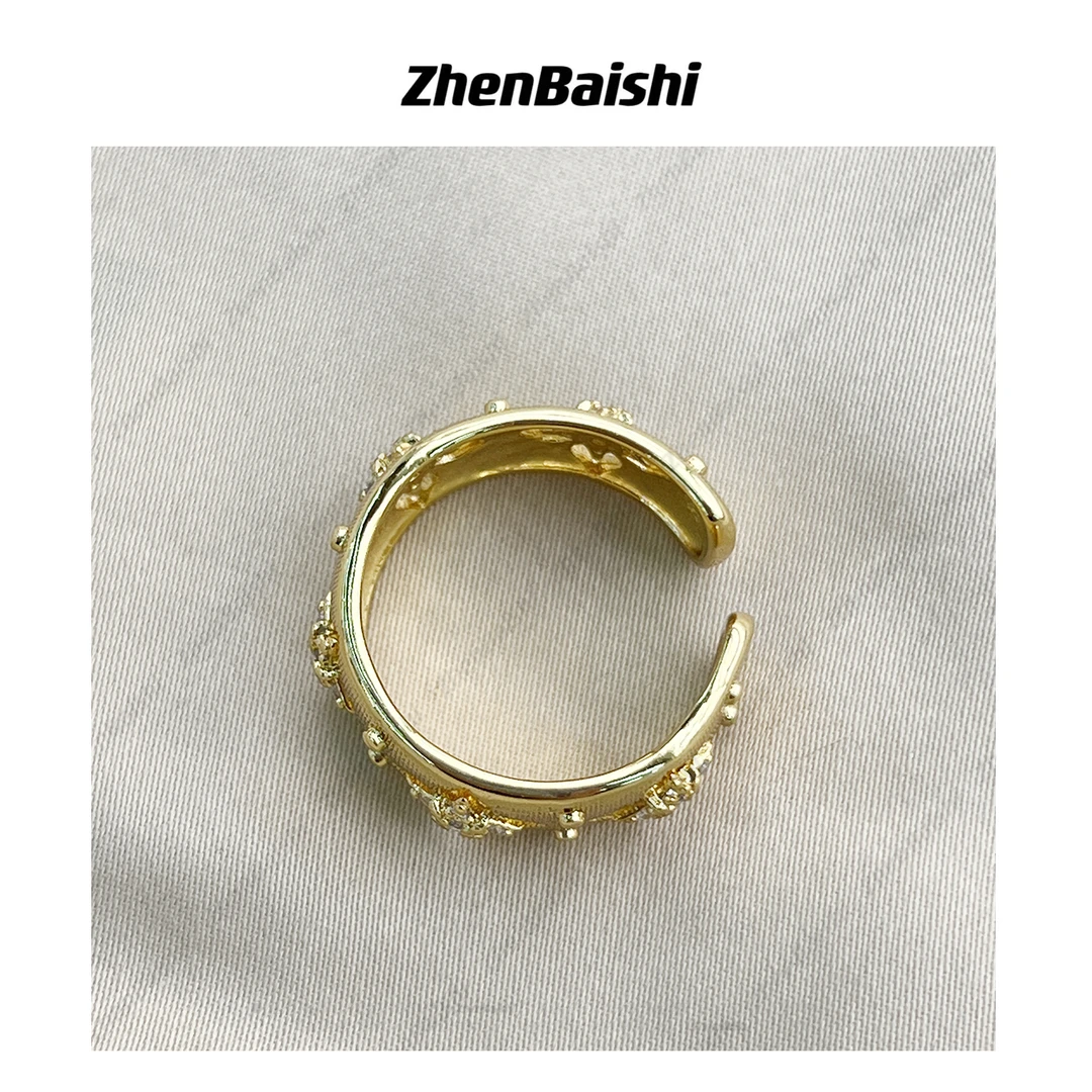 合金合成锆石戒指 宫廷风个性复古开口戒指【20366】