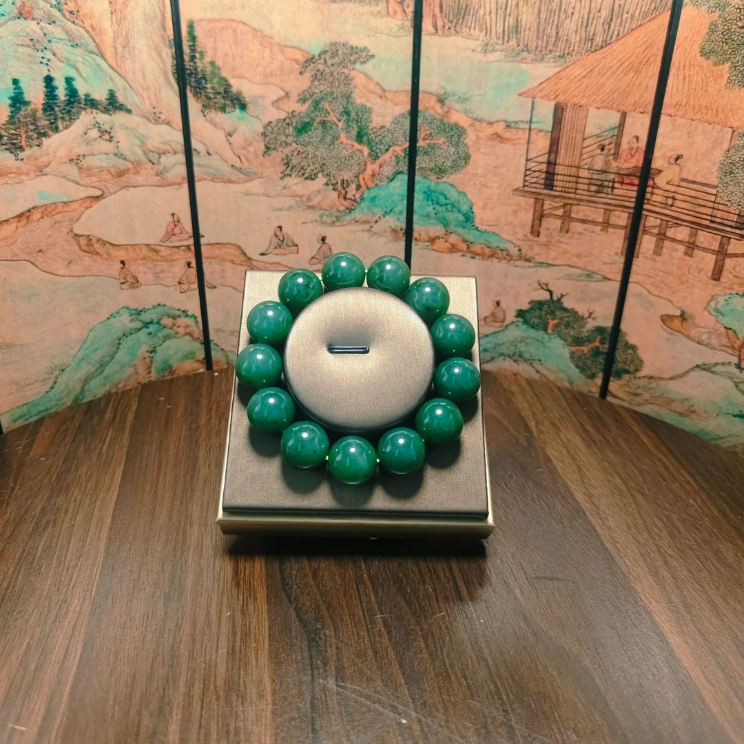 R和田玉碧玉圆珠手串（卡16）0884