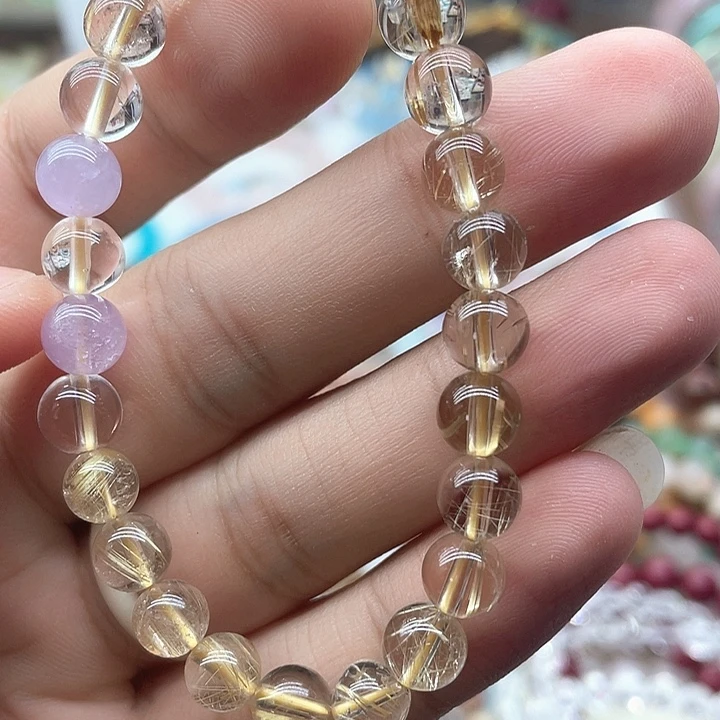 烟晶手链银S925镶嵌8咪金发晶