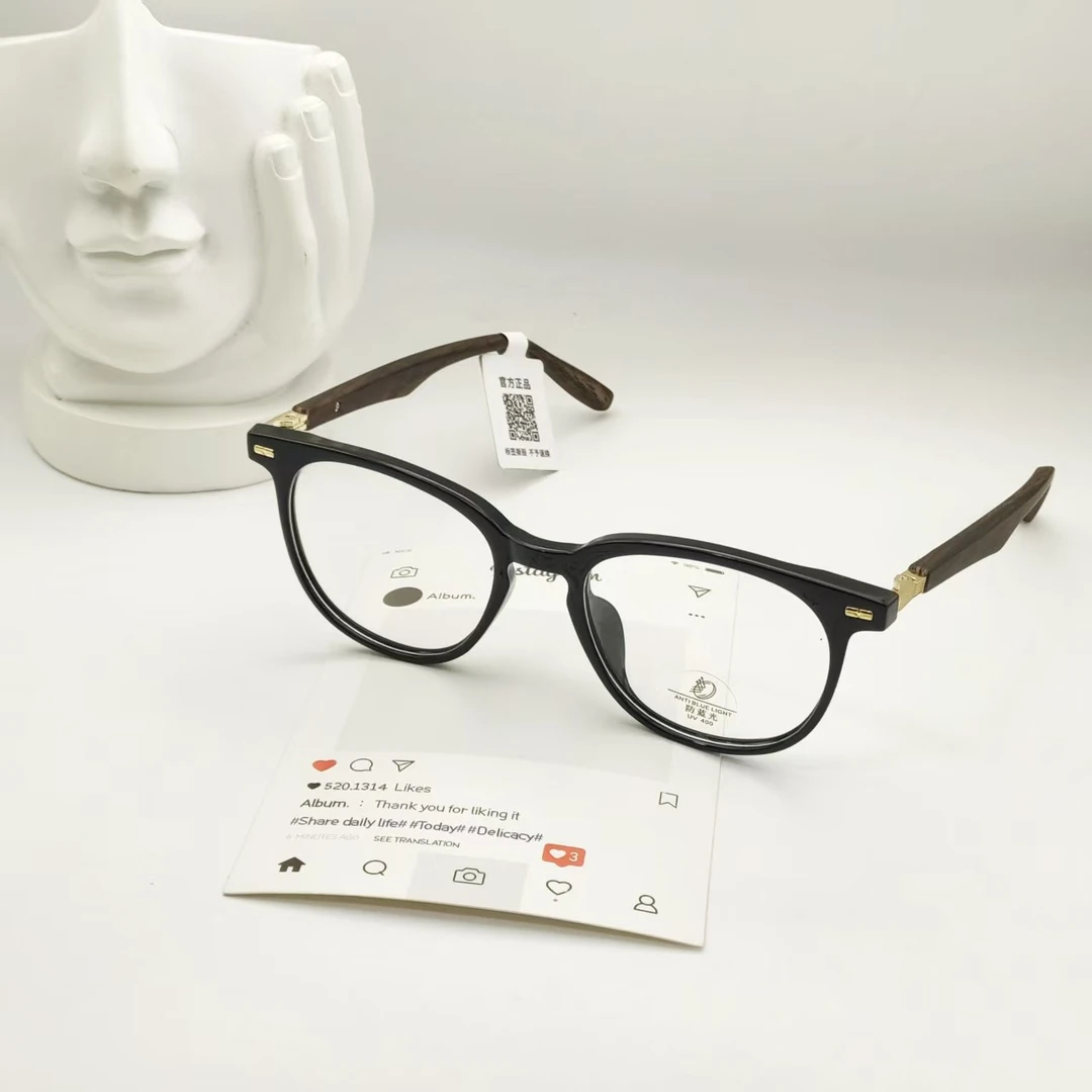 【5119】黑框木纹腿平光镜男女同款不挑脸型复古防蓝光镜可配度数