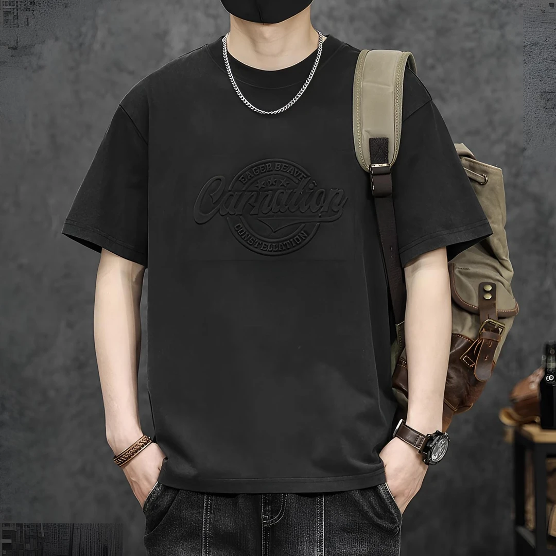 Cebrodz美式复古钢印短袖T恤男夏季水洗做旧宽松大码男士休闲体恤