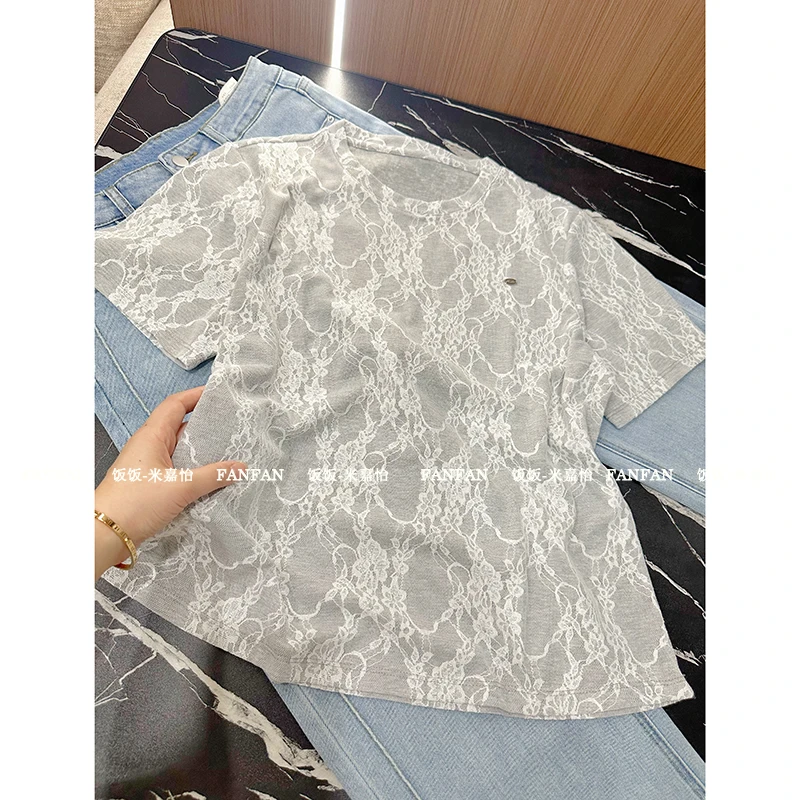 【蕾丝浮雕T】时尚好看又好穿的透气短袖T恤女夏新款
