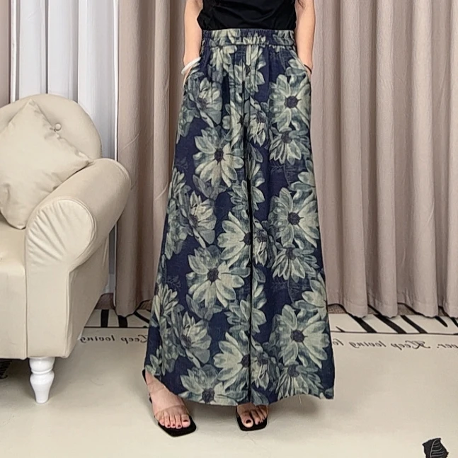 2025年春夏季新款简约轻奢拼色时尚气质百搭老钱风阔腿裤裙裤