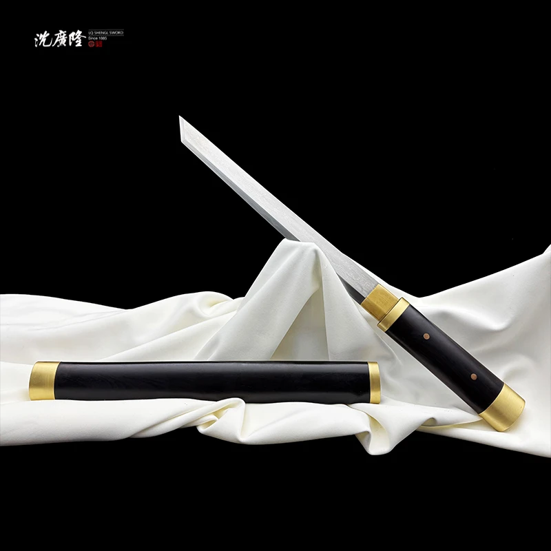 龙泉沈广隆-黄铜侠义刀 黑檀木 烧刃 花纹钢 唐横刀 宝剑 未开刃