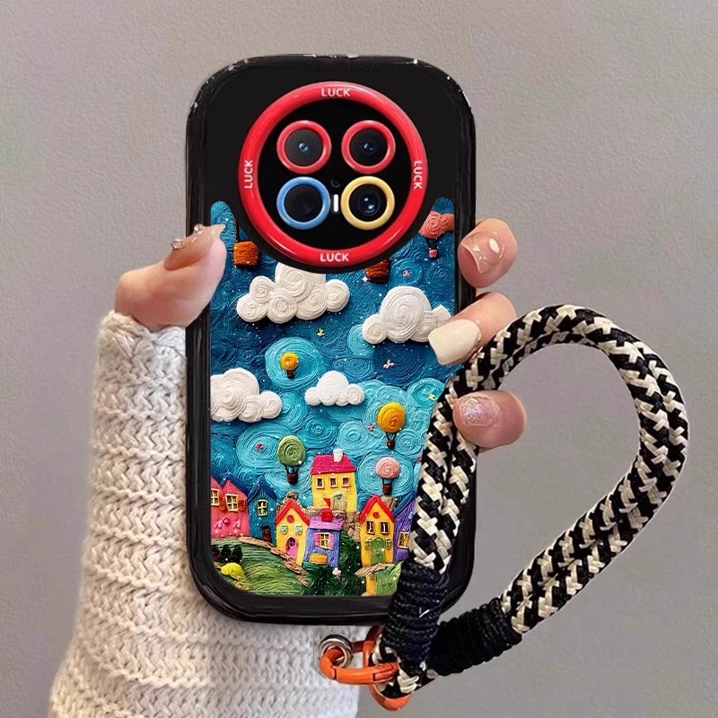 适用华为mate70pro手机壳新款彩绘mate60pro复古油画卡通可爱