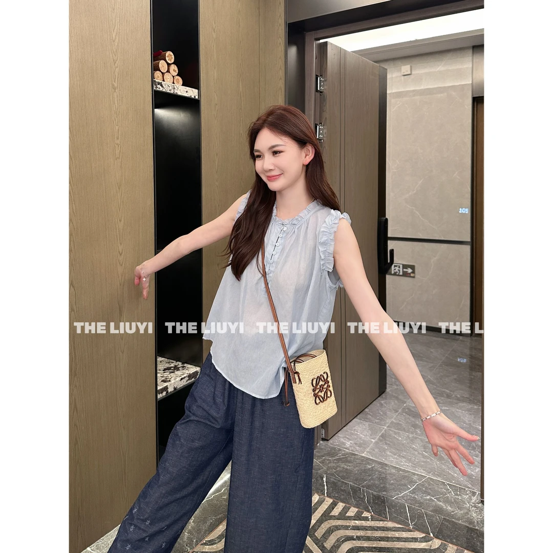 【LIUYI】月亮湾~夏季减龄韩系花边无袖小衫552413