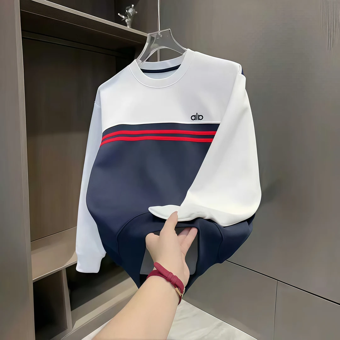 男士新款潮流休闲拼色圆领卫衣长袖拼接秋季春季撞色痞帅韩版上衣