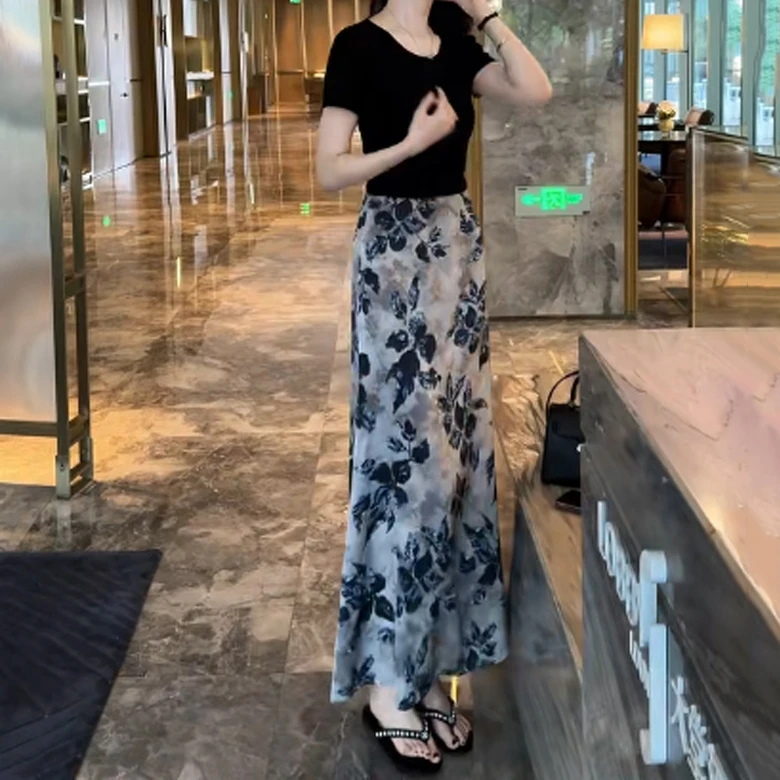 轻熟风复古港风韩版通勤时尚套装长款复古高街穿搭夏季半身裙女