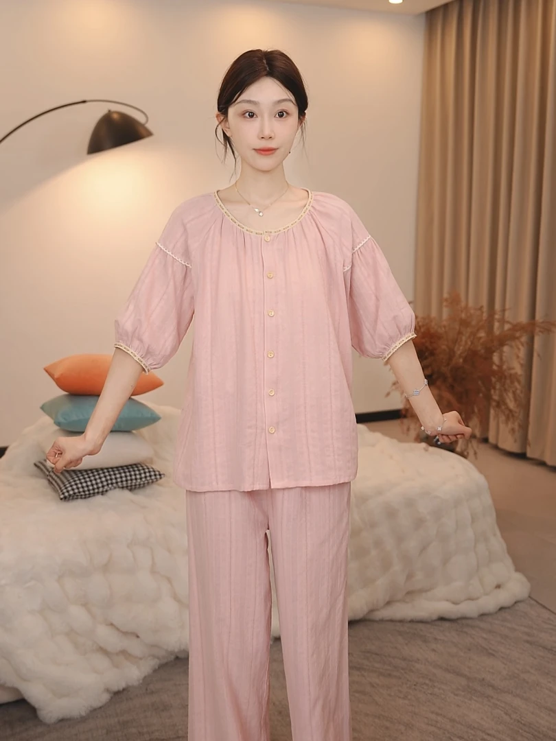 板栗小姐【温黎1】春夏长短袖甜美风高级女士睡衣家居服套装可外穿