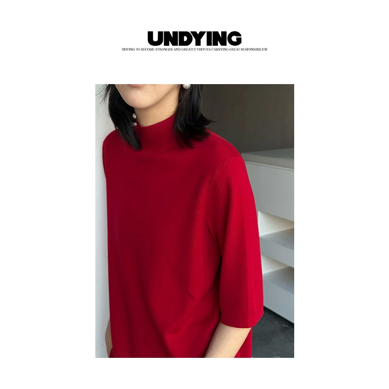 UNDYING 定织羊毛中高领针织短袖BX332