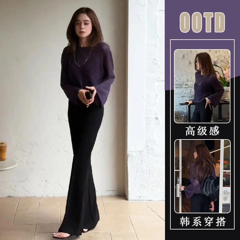 轻熟风黑色高腰垂感休闲裤女2025秋季新款气质漂亮长袖上衣两件套