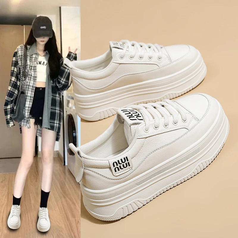 韩版2025女鞋小白鞋百搭春季厚底鞋子透气ins学生松糕板鞋子ins