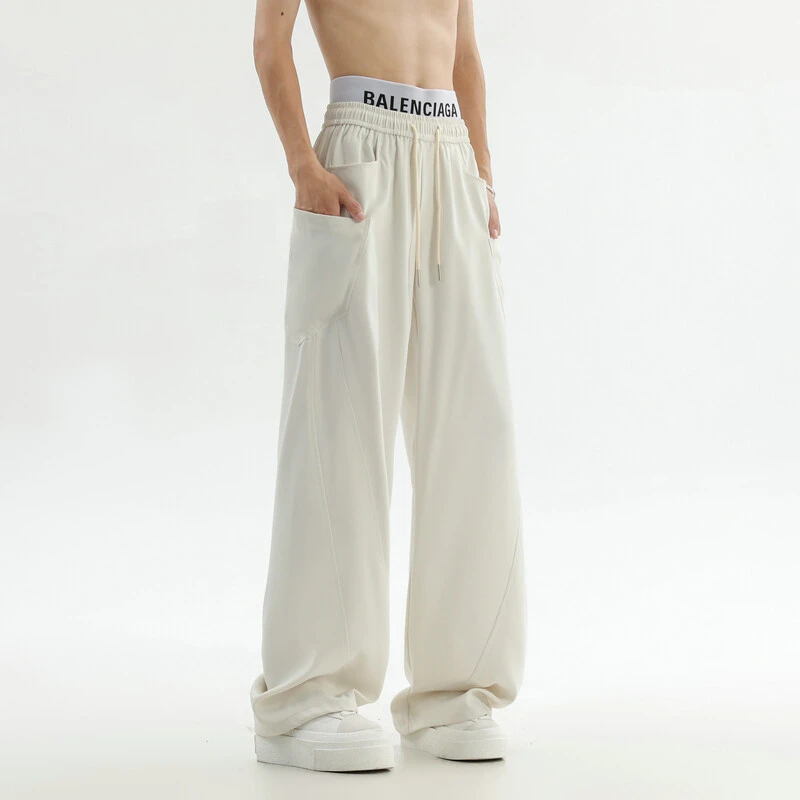 2025春秋解构设计休闲卫裤男美式宽松高级感直筒潮牌阔腿长裤子