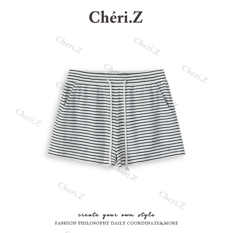 CHERI.Z原生松弛感!基础佰搭2版本 条纹/花灰休闲短裤C25B14271C