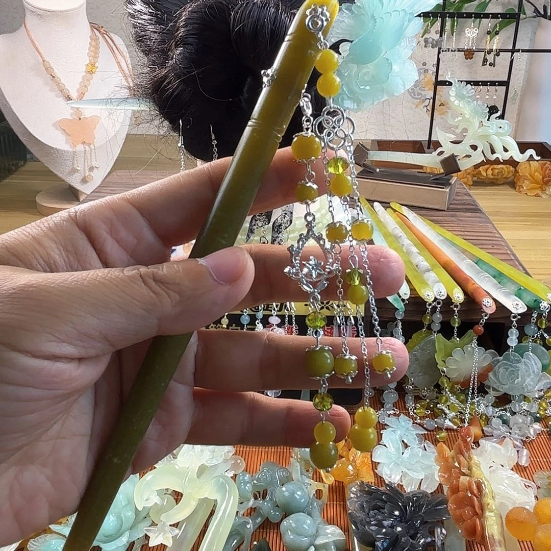 合金蛇纹石玉发饰