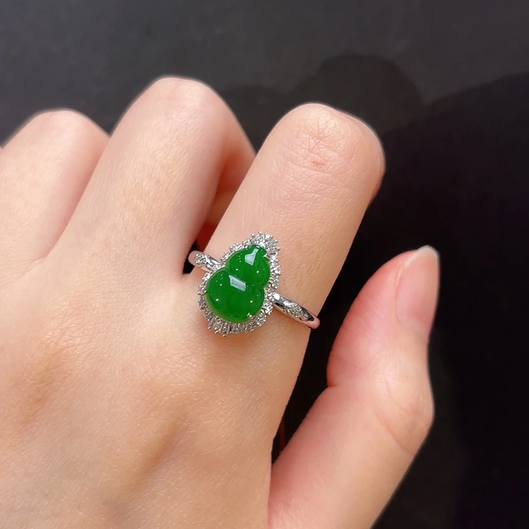 翡翠戒指18K金镶嵌17圈翡翠葫芦戒指多人不退不换