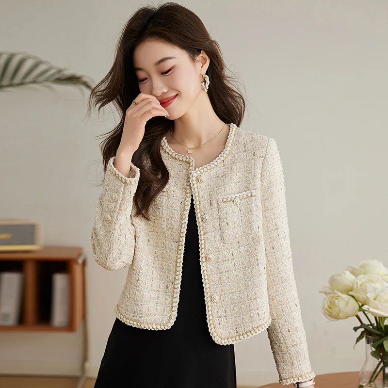 法式小香风粗花呢外套女2025春秋新款气质名媛高级感短款开衫上衣