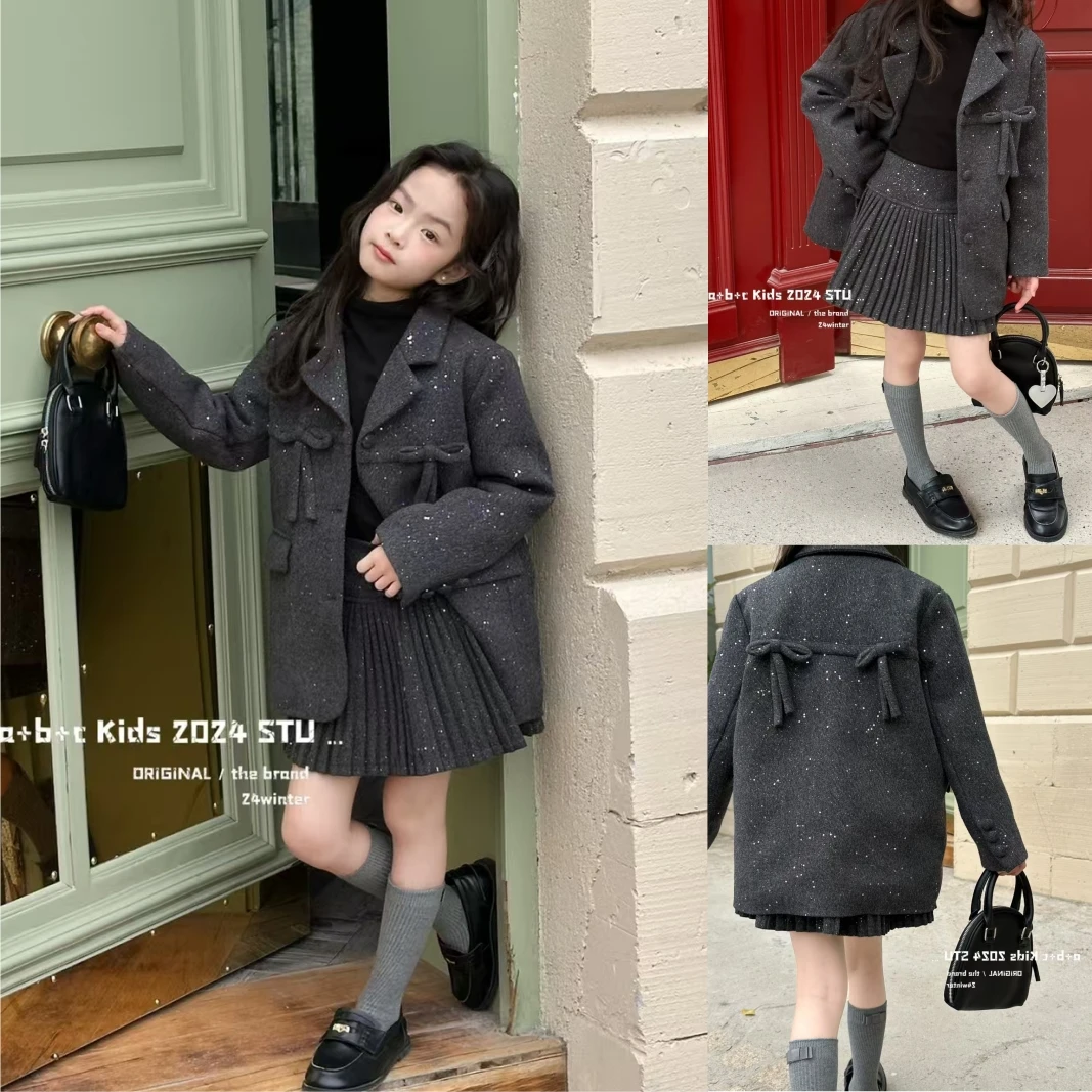 【羽绒！呢大衣】韩版女童装儿童中大童冬季简约大气中长款外套