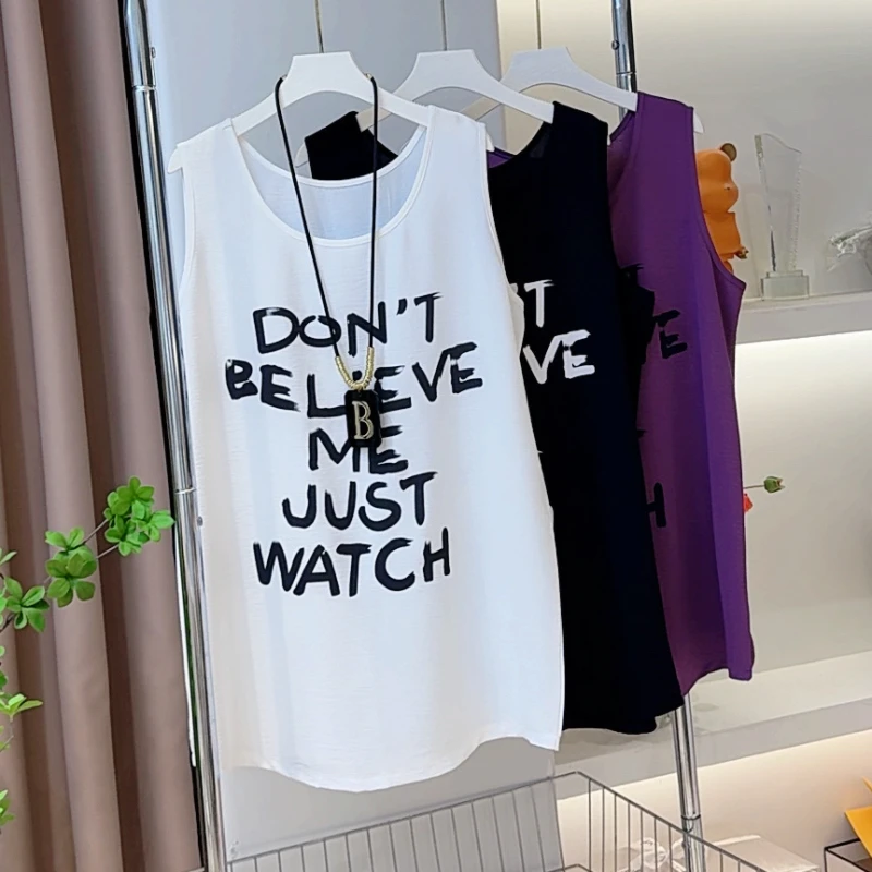 1894百搭透气字母背心夏季宽松显瘦美式复古休闲无袖圆领T恤背心