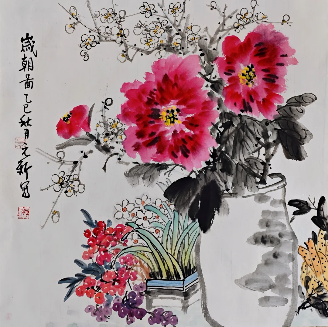 花鸟国画《岁朝图》尺寸：50*50（厘米） 宣纸
