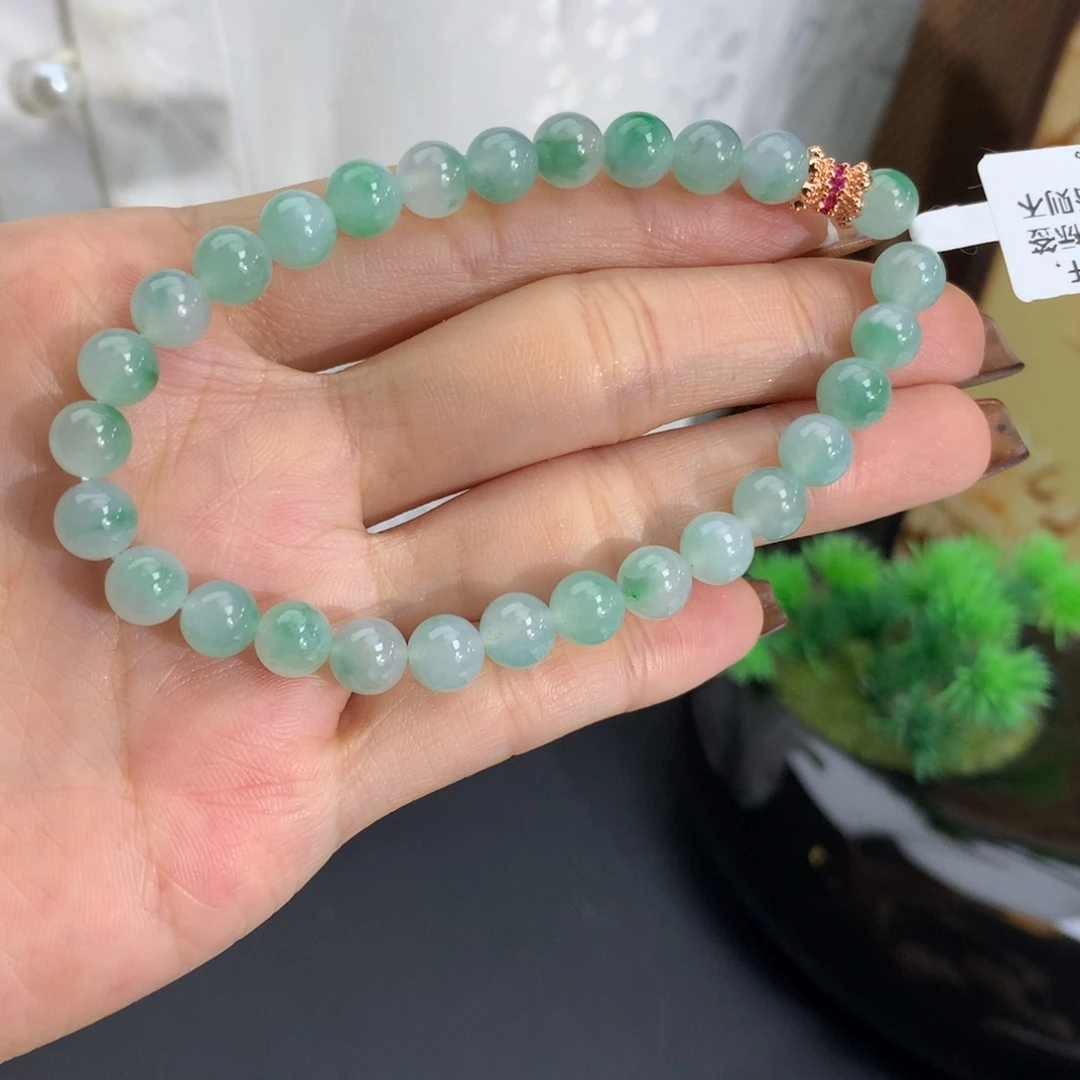 未镶嵌手串翡翠卡6.8冰胶飘绿花手串