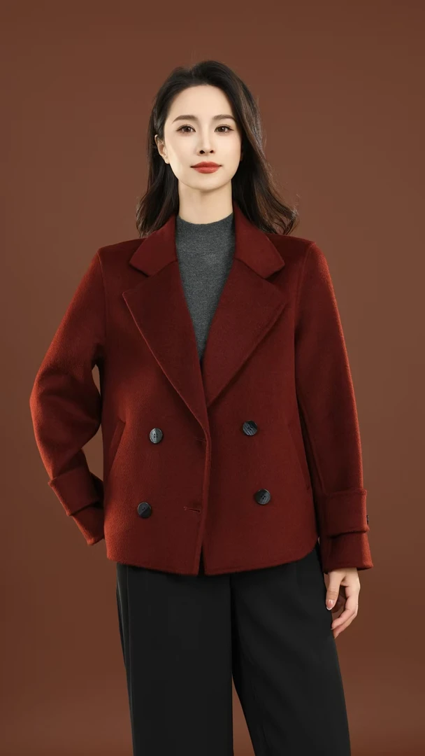 6606专属【100%纯羊毛】秋冬新款气质百搭短款双面羊毛大衣外套-林1