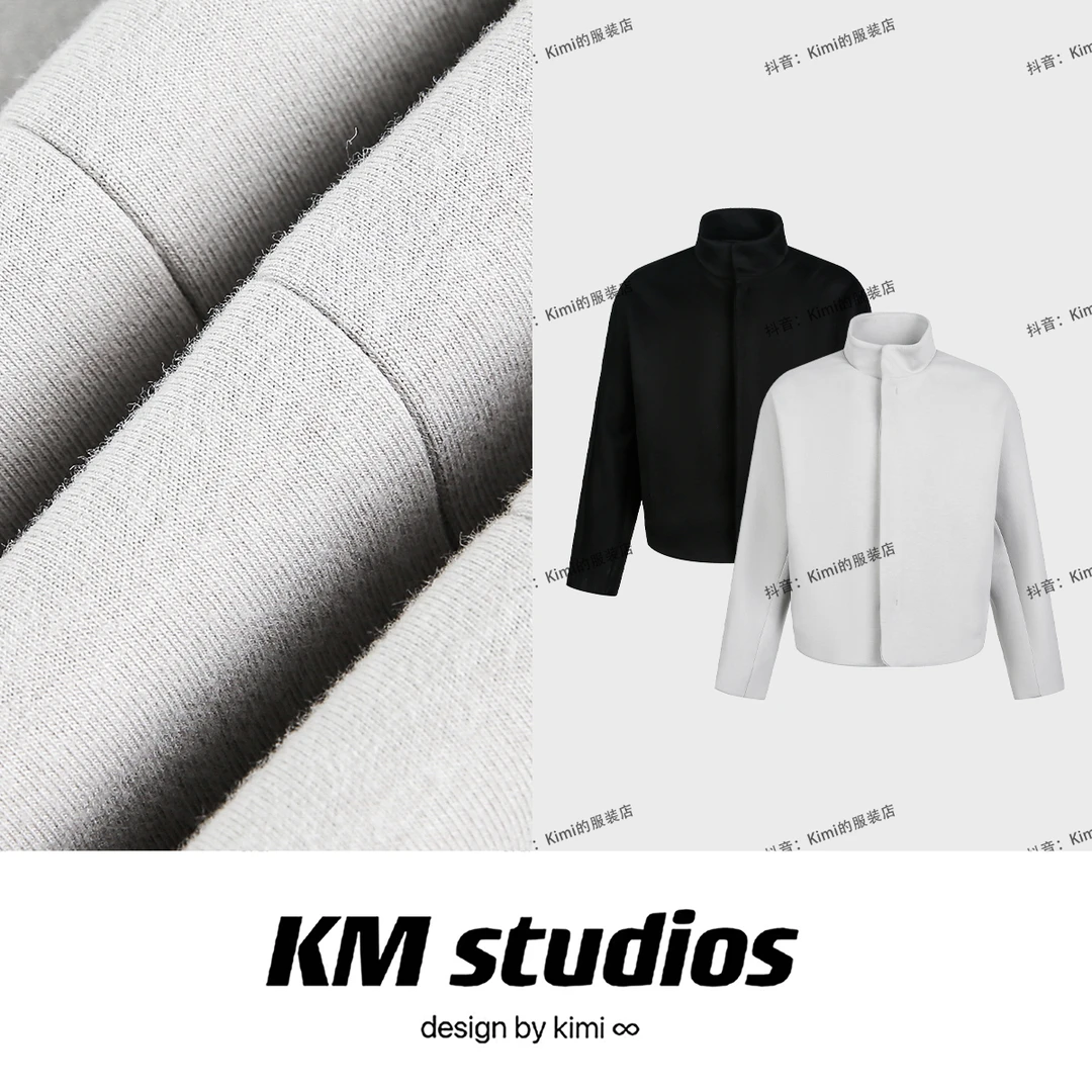 KM studios 秋季新款纯色拼接立领夹克短款简约宽松休闲外套