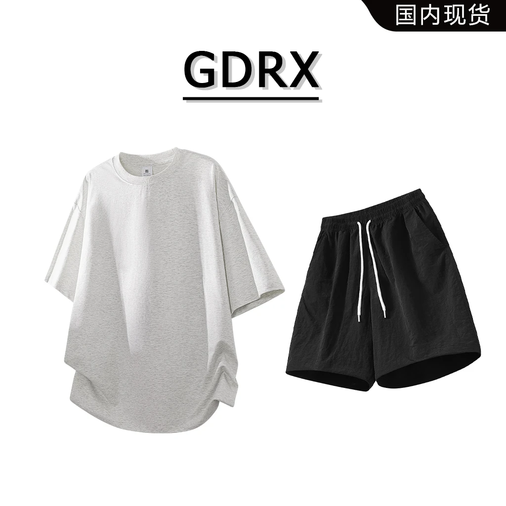 GDRX美式简约百搭男士运动短袖套装夏季新款宽松薄款休闲两件套