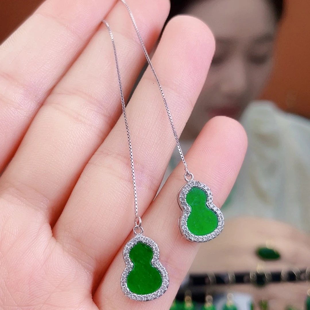 翡翠银S925镶嵌耳饰