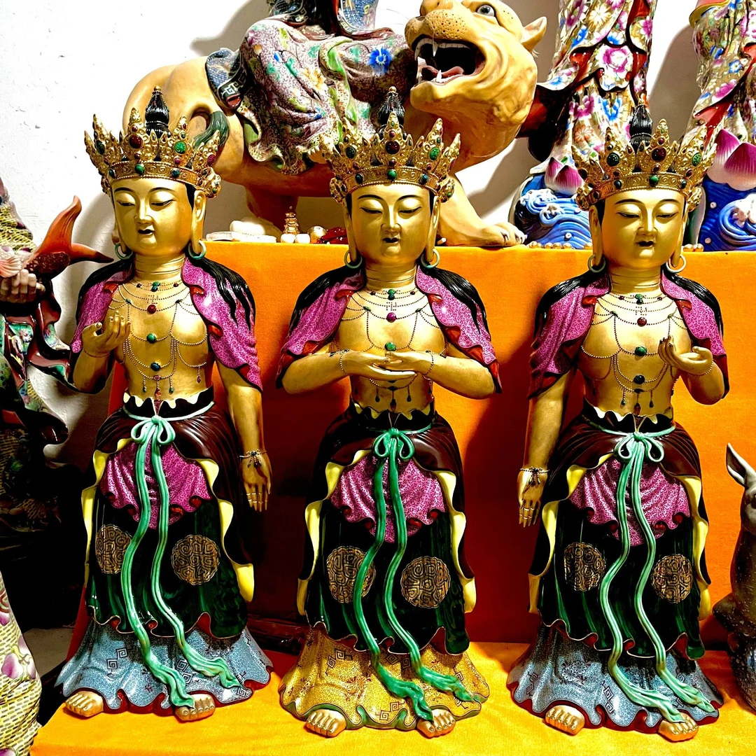 藏传三宝佛景德镇老艺人精雕佛像三世佛阿弥陀佛释迦牟尼佛药师佛