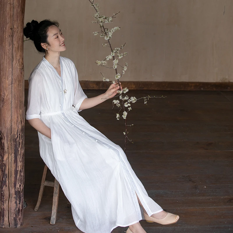 牧衣游原创 机绣苎麻风衣新品清凉透薄白色浪漫文艺开衫 静听风