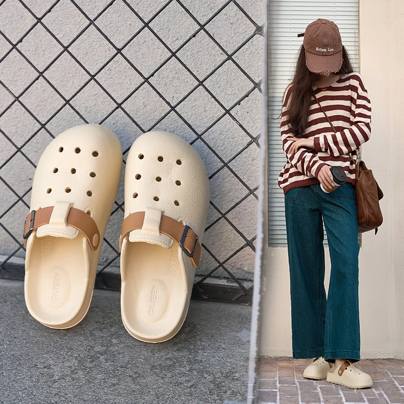 时尚休闲系列┇夏季新款包头女生勃肯洞洞鞋居家外穿防滑厚底拖鞋