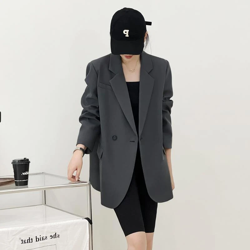 灰色小西装外套女早春秋新款两件套小个子高级感宽松休闲西服套装