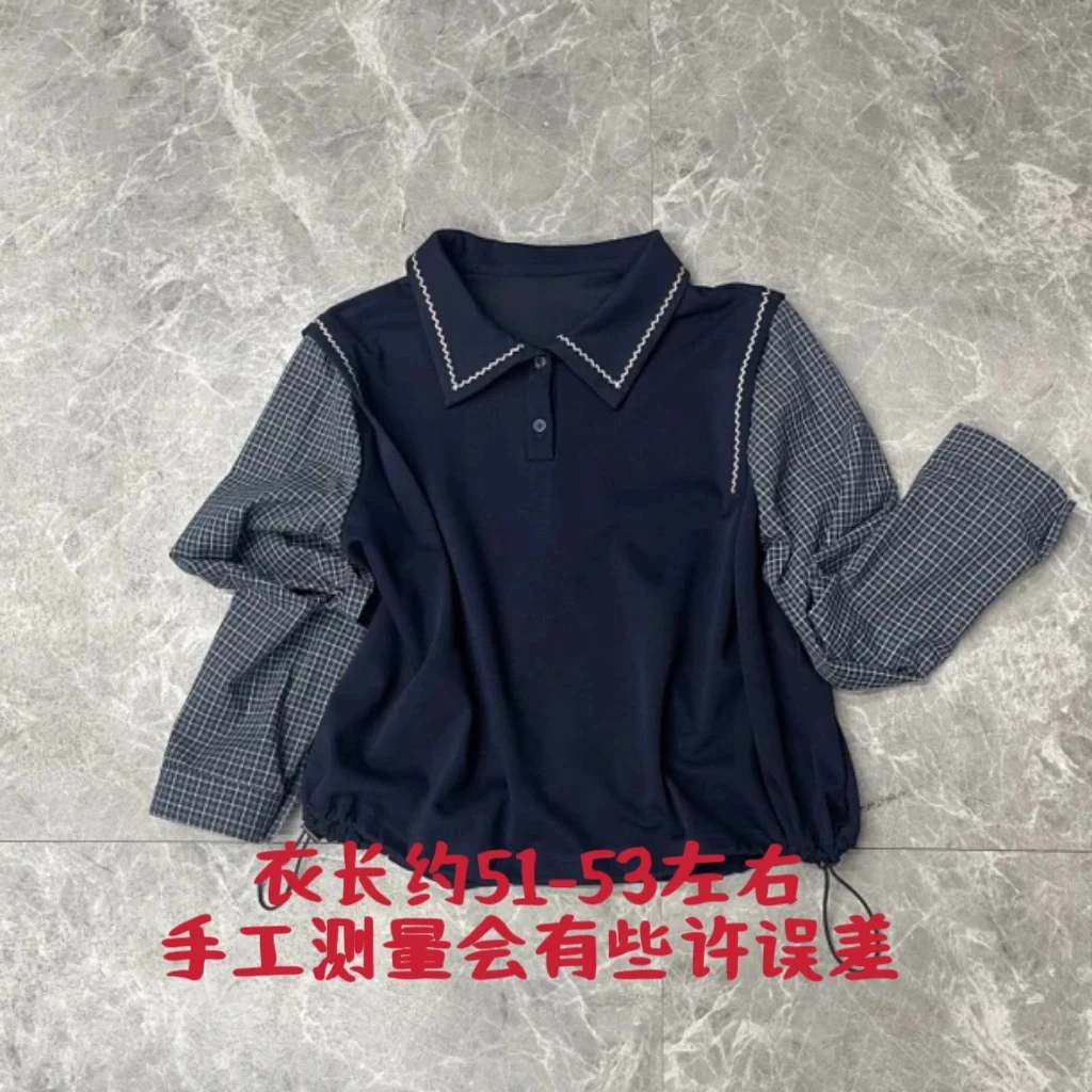 8929秋季新款时尚刺绣拼接设计感假两件衬衣