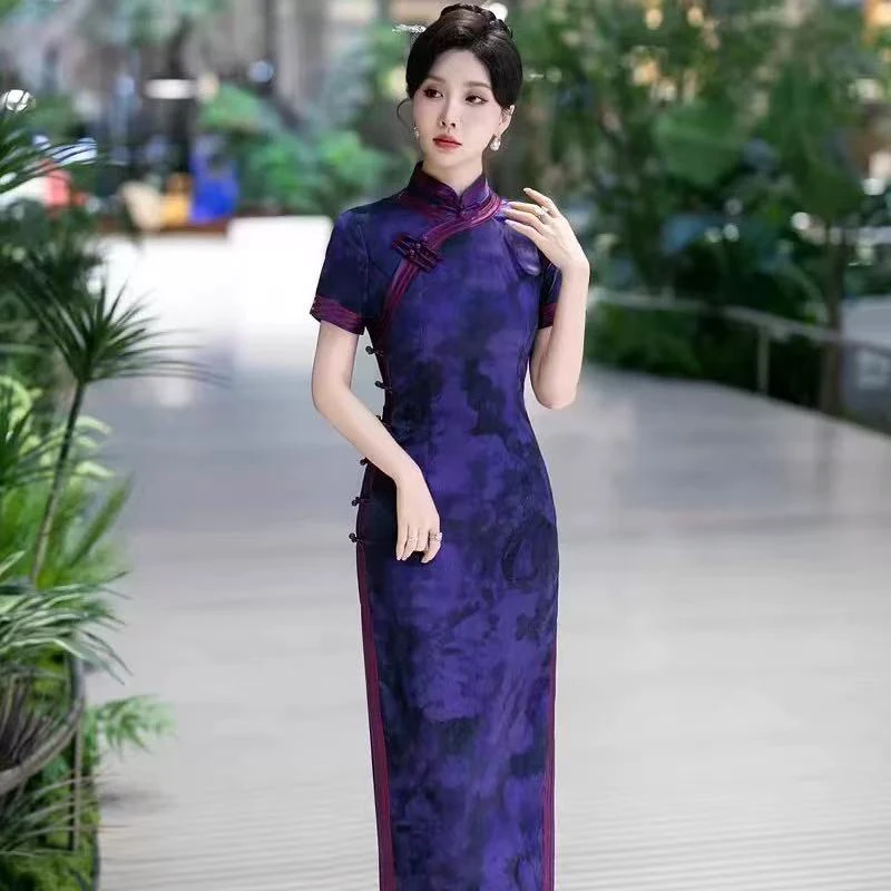 5642-【紫气东来】高端送考旗袍长款日常复古中式夏季改良妈妈气质