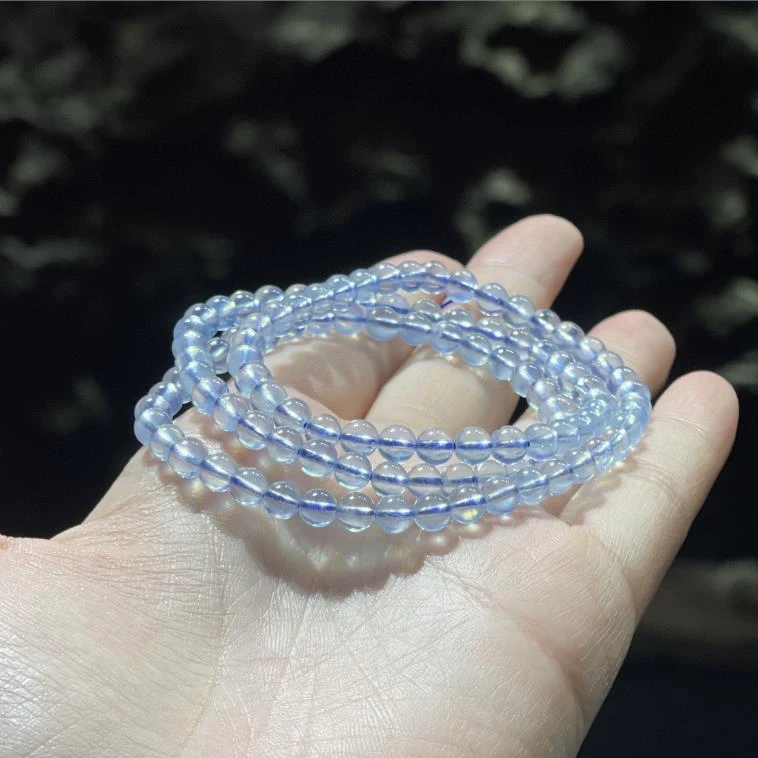 YS2241 蓝色海蓝宝透圆珠多圈手链