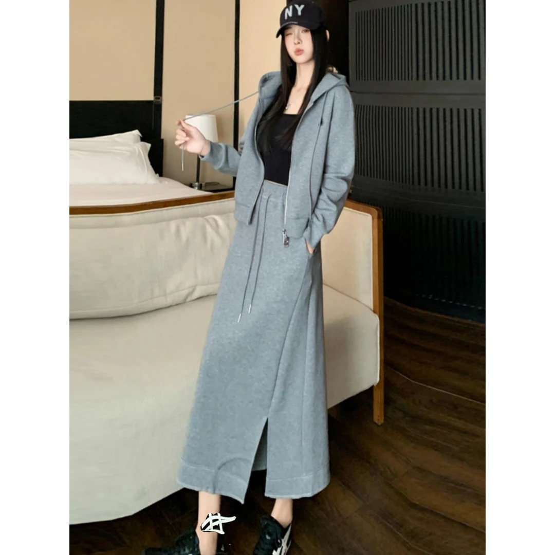 欧货时尚休闲卫衣套装裙女春季2025洋气显瘦连帽开衫半身裙两件套