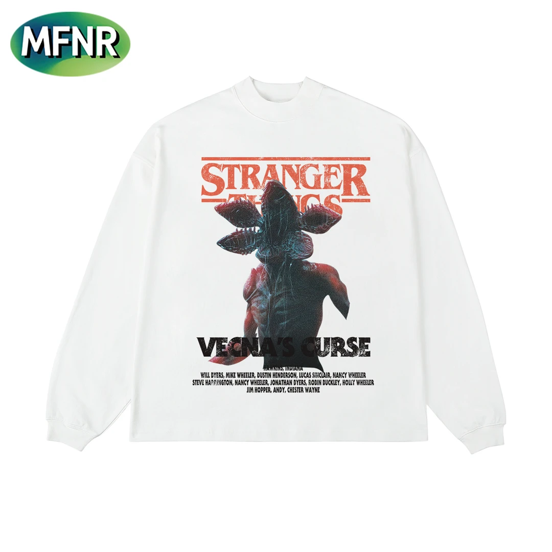 美式街头小众设计感印花长袖t恤男秋冬潮牌宽松重磅纯棉打底上衣