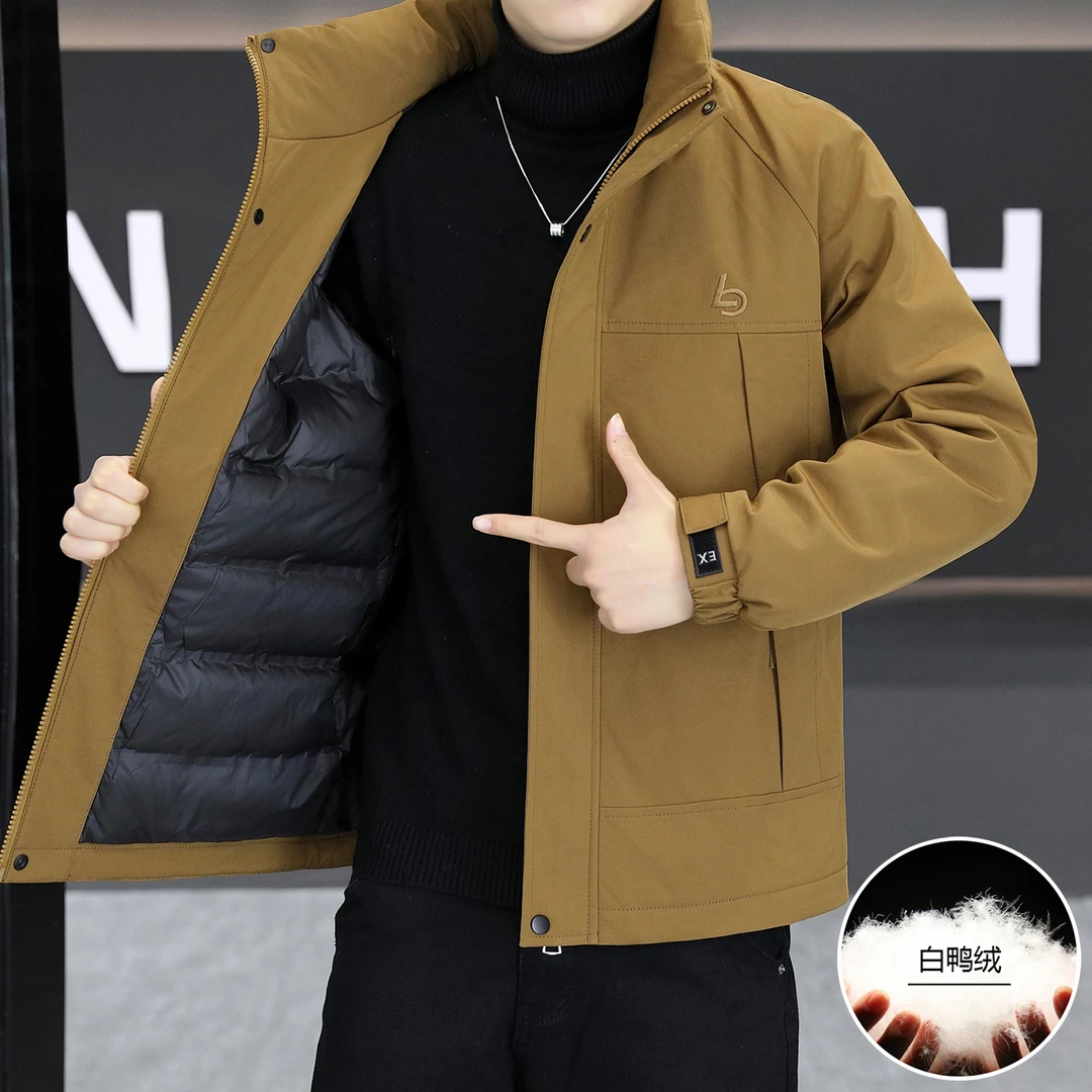 高档立领羽绒服男士秋冬季轻薄款潮流抗寒外套轻奢纯色保暖防寒服