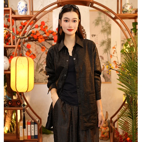 【董小姐】！炸福利来了！桑蚕丝龟裂纹香云纱女中长棉服