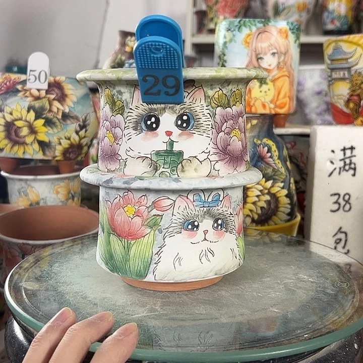 满38包邮 景德镇幸运花盆