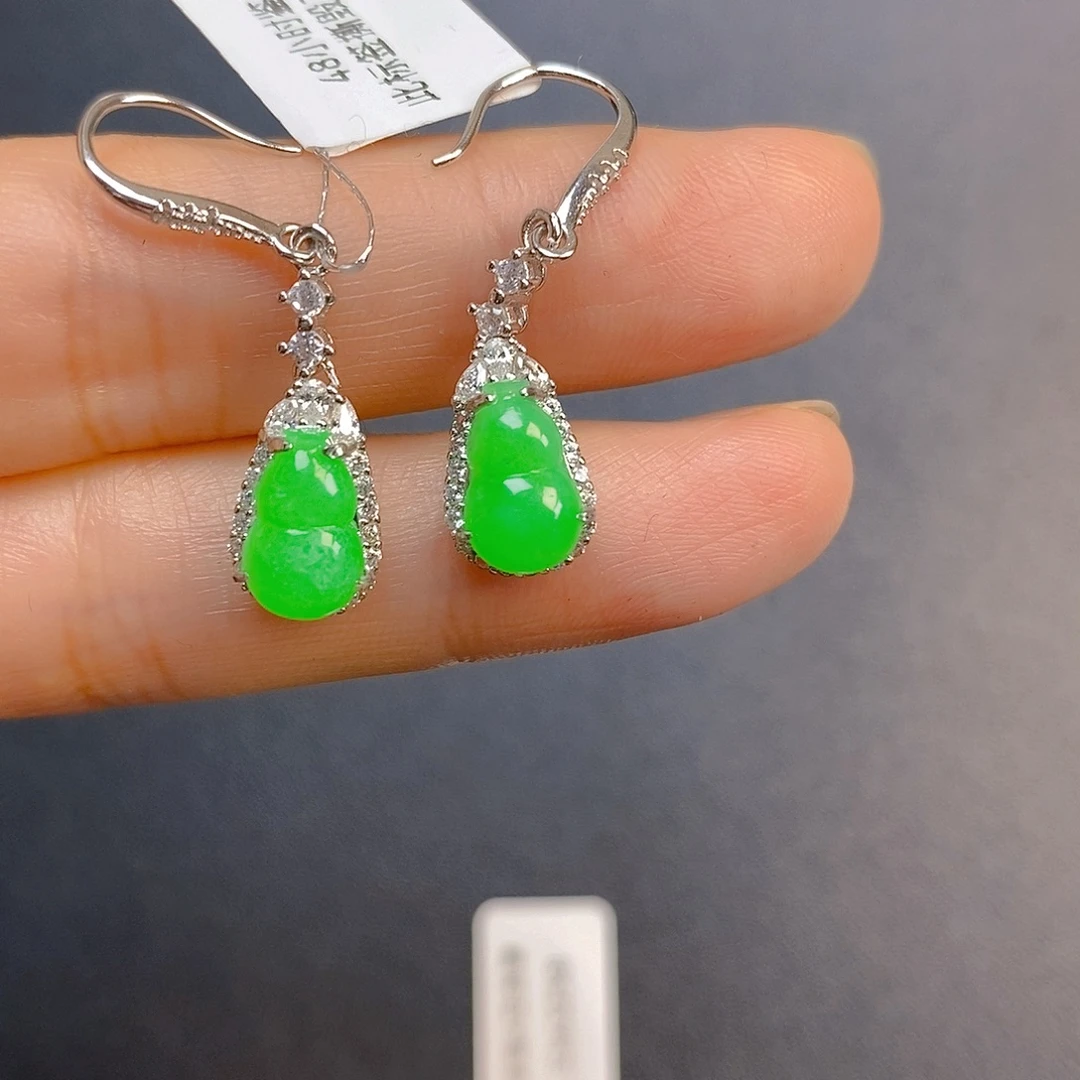 快***️翡翠银S925镶嵌耳饰