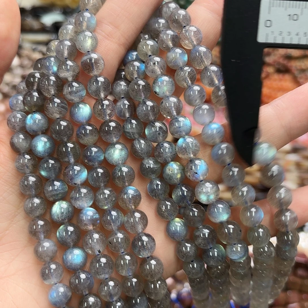 玛瑙/玉髓未镶嵌珠宝半成品卡8灰月光圆珠一条